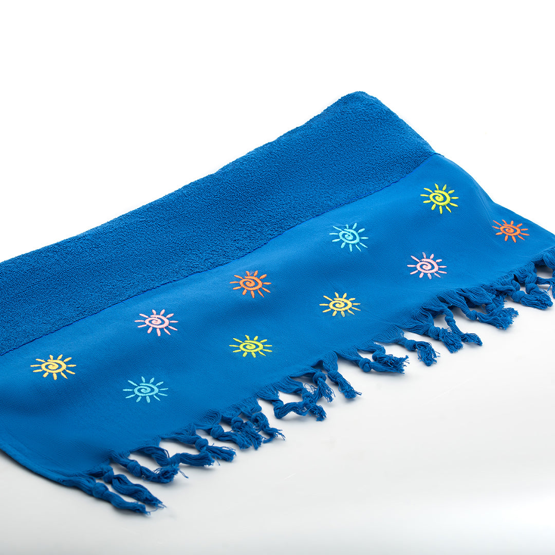 Bora Beach Towel - 100% Egyptian Cotton / Sun Design Embroidery