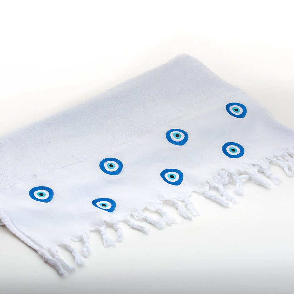 Bora Beach Towel - 100% Egyptian Cotton / Embroidered with the Greek eye design