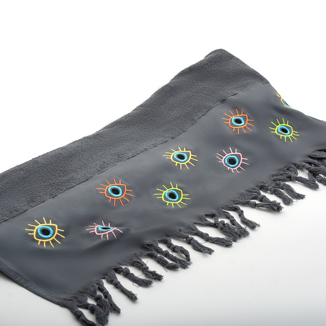 Bora Beach Towel - 100% Egyptian Cotton / Eyes with Lashes Design Embroidery