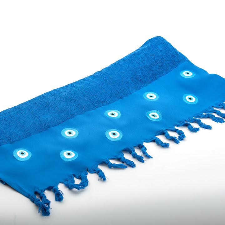 Bora Beach Towel - 100% Egyptian Cotton / Embroidered with the Greek eye design