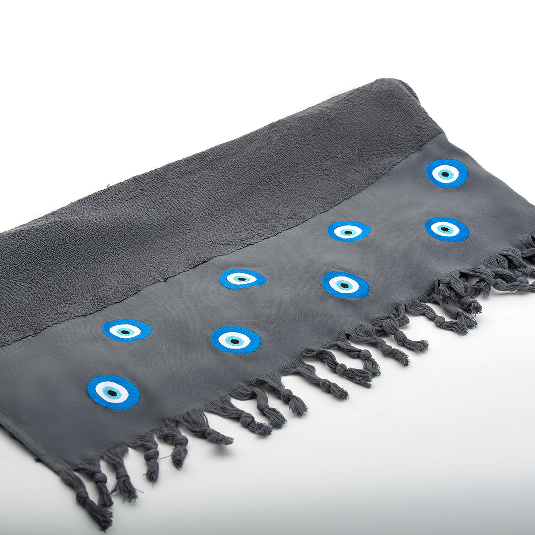 Bora Beach Towel - 100% Egyptian Cotton / Embroidered with the Greek eye design