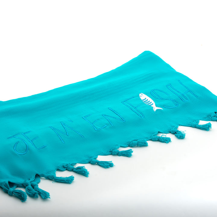 Rio Turkish Beach Towel - 100% Organic Cotton / Embroidered with "Je m'en fish"