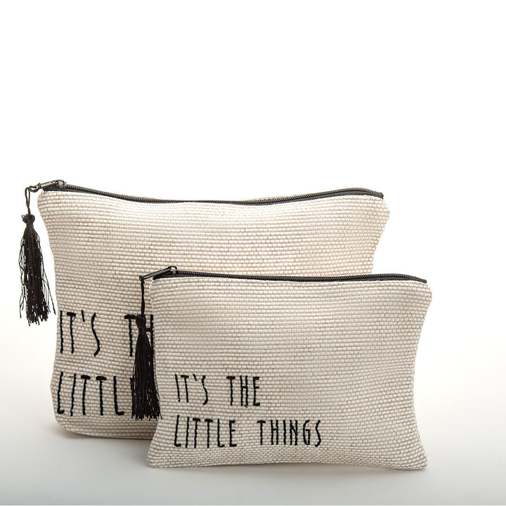 Viva Eco-friendly Canvas Pouch / Embroidered with "IT'S THE LITTLE THINGS" & waterproof on the inside