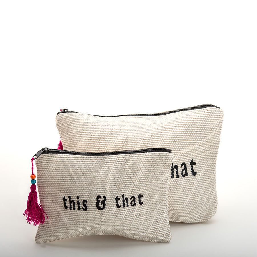 Viva Eco-friendly Canvas Pouch / Embroidered with "THIS & THAT" & waterproof on the inside
