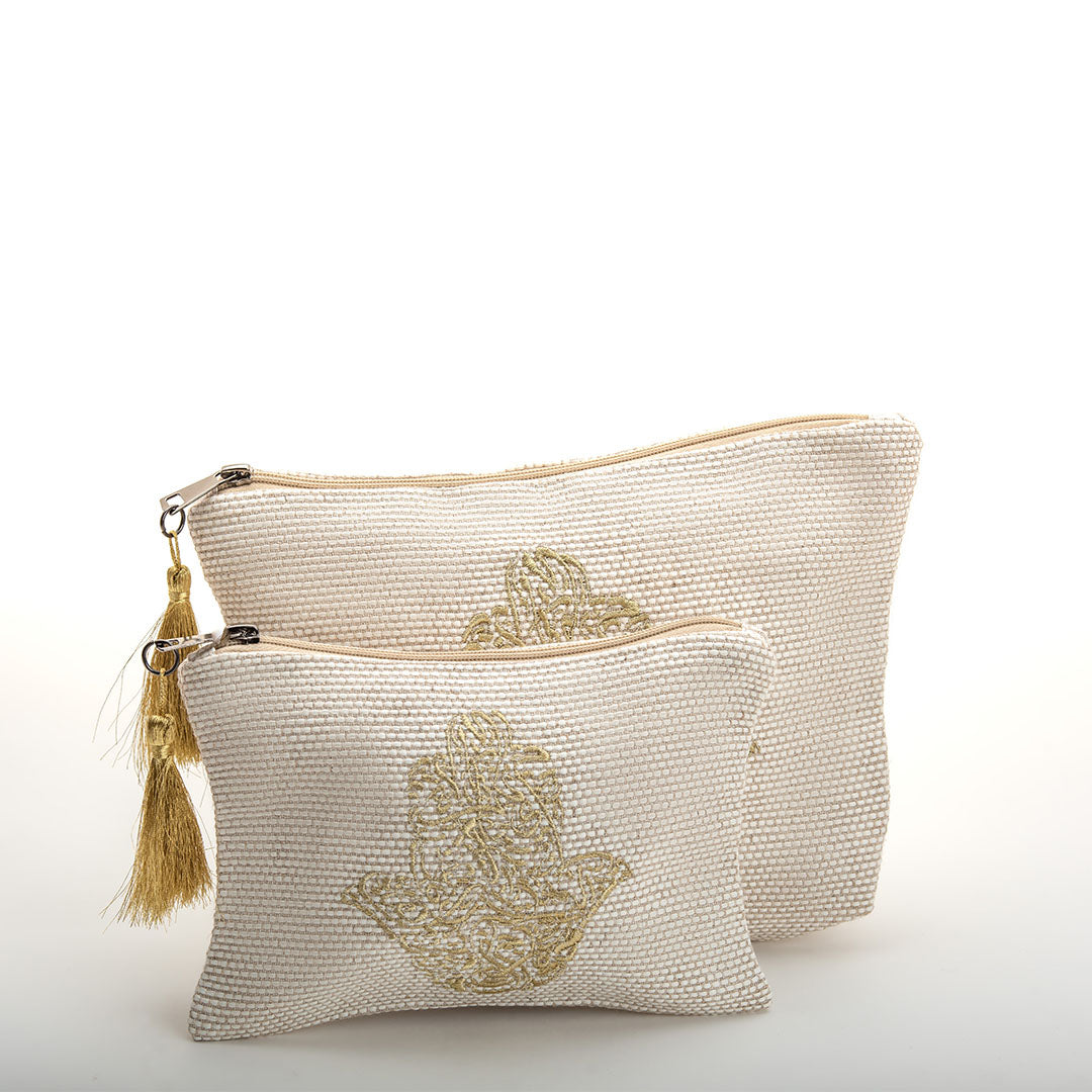 Viva Eco-friendly Canvas Pouch / Embroidered with the Hamsa hand design & waterproof on the inside