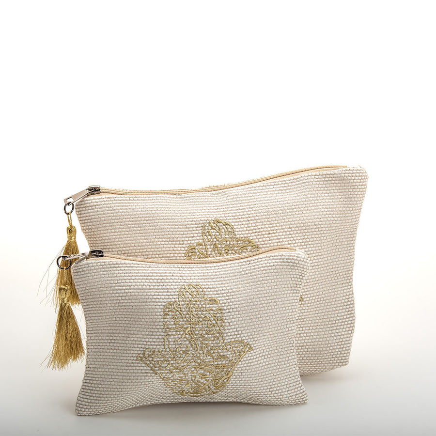 Viva Eco-friendly Canvas Pouch / Embroidered with the Hamsa hand design & waterproof on the inside