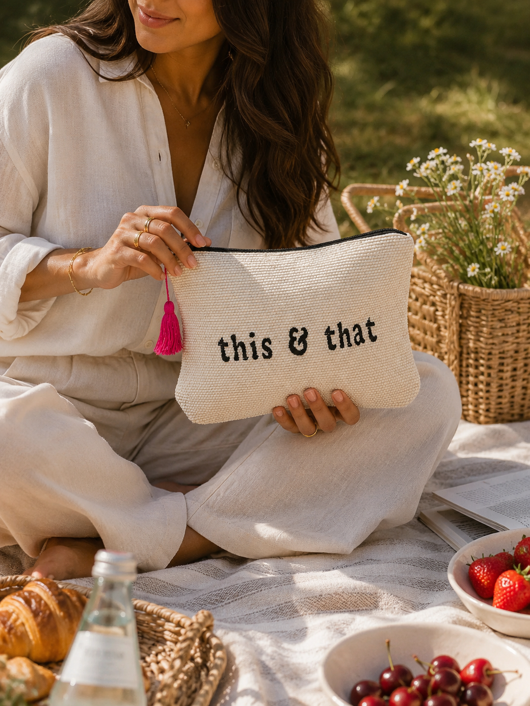 Viva Eco-friendly Canvas Pouch / Embroidered with "THIS & THAT" & waterproof on the inside